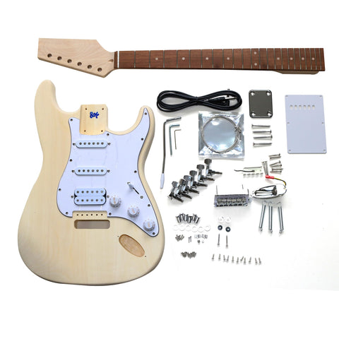 DIY ST Beginner Guitar Kit | Basswood Body with Laurel Fingerboard | Chrome Hardware & HSS Pickup | Choice of Pickguard