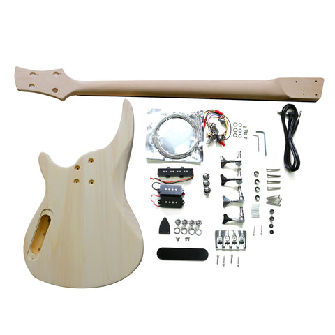 DIY SEF Bass Guitar Kit | 4-String Basswood Semi Hollow Body | Laurel Fingerboard | Chrome Hardware