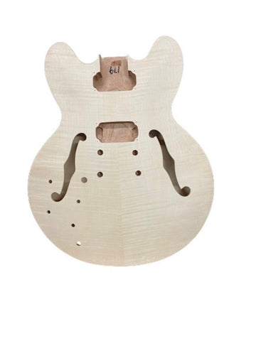 Coban Guitars ES233 Left-Handed Semi-Hollow Electric DIY Guitar Kit – Mahogany Body, Flamed Maple Veneer, Chrome Hardware, Black Fittings