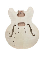 Coban Guitars ES233 Left-Handed Semi-Hollow Electric DIY Guitar Kit – Mahogany Body, Flamed Maple Veneer, Chrome Hardware, Black Fittings